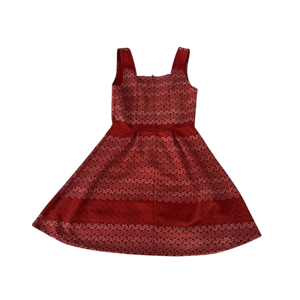 Alga Square Neck Fit & Flare Dress Lace Overlay Orange Red Size Large